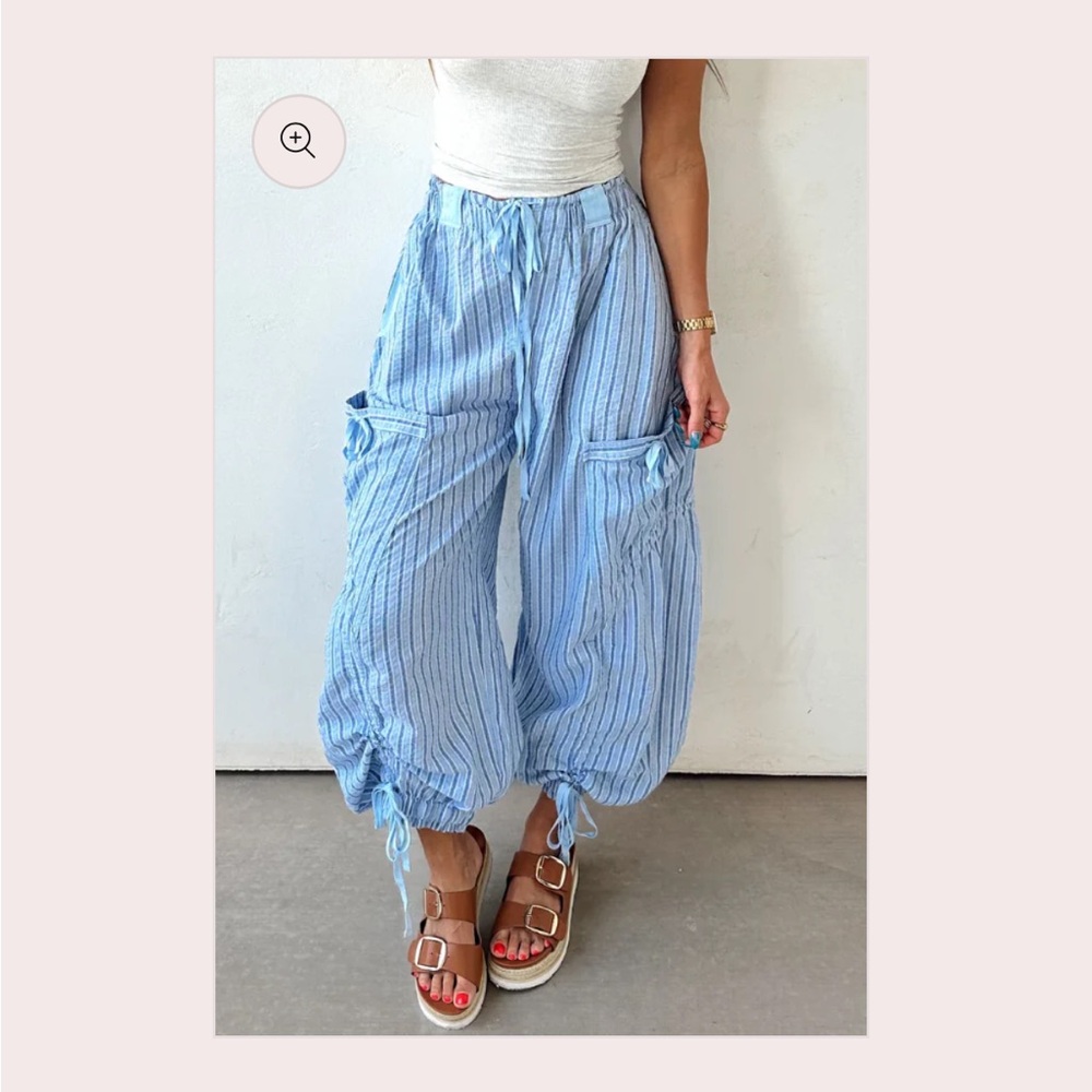 Casual Blue Striped Wide Leg Pants
